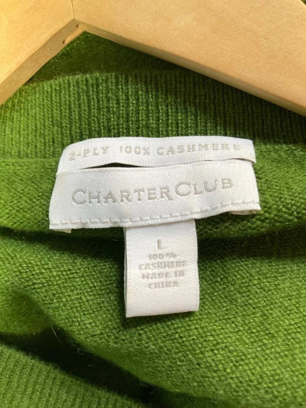 Charter Club Womens Size L  2 Ply 100% Cashmere Green Pullover Sweater - Picture 4 of 9